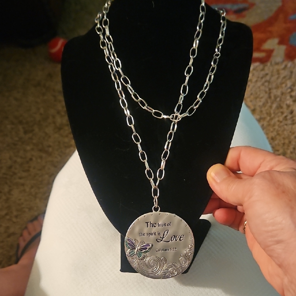 Silver Pendant Necklace with Inspirational Quote